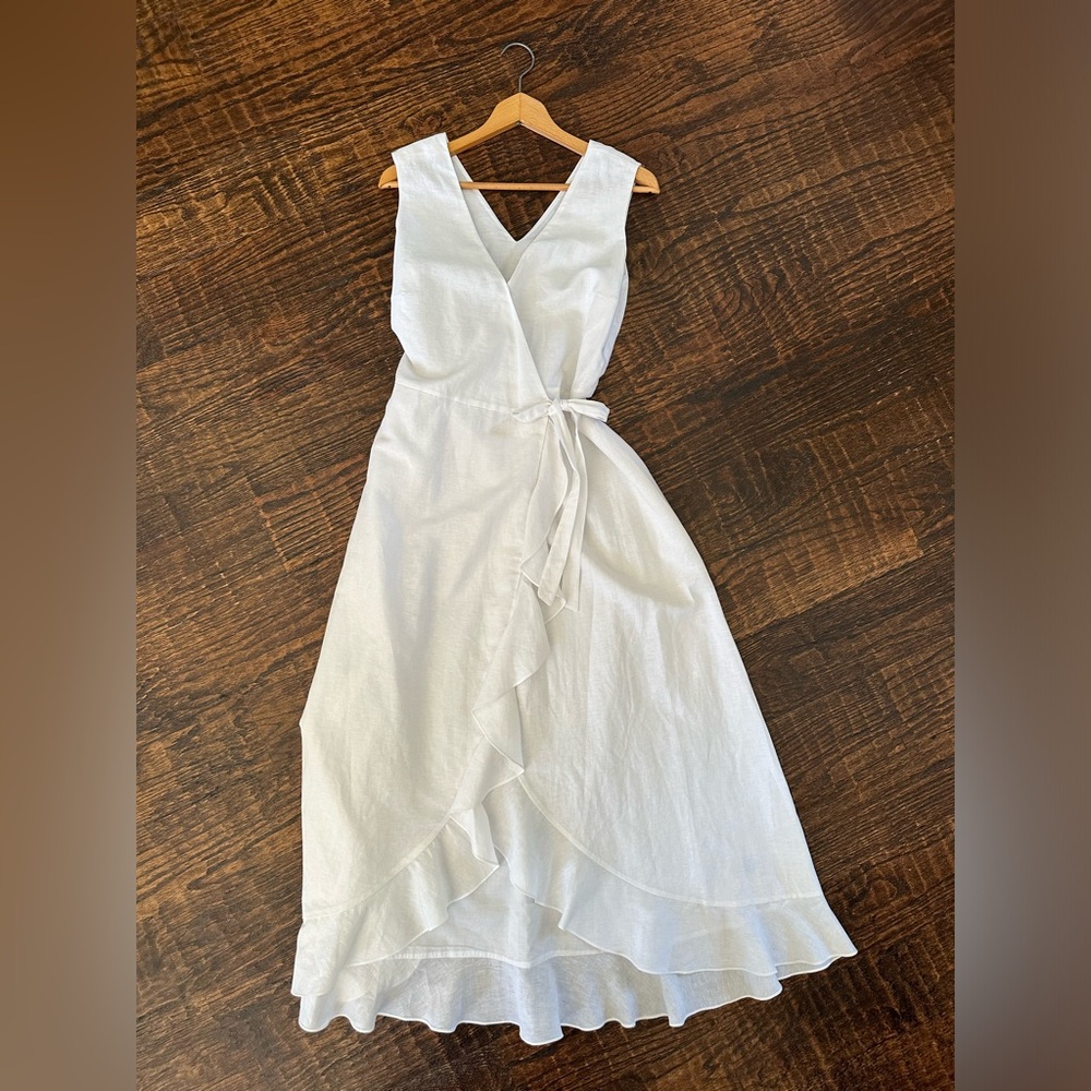 J. McLaughlin White cotton linen blend V-neck wrap Dress Size Small